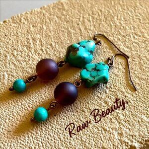 Handmade for the Wild@Heart! Turquoise Magnesite Dangle Earrings - Southwestern